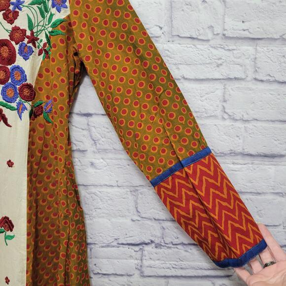 Vintage Handmade Peasant Dress Size S Embroidered Boho Floral Cottage Flare Midi - Picture 3 of 9